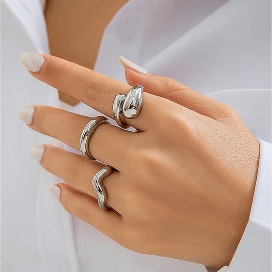 Liquid Silver Stack – 3 Ring Stack Set