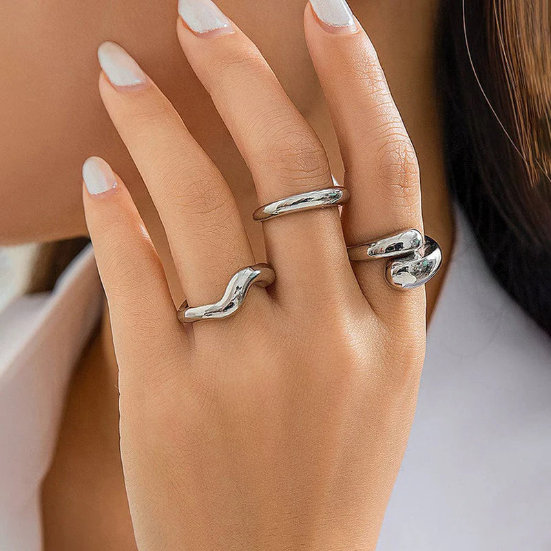 Liquid Silver Stack – 3 Ring Stack Set